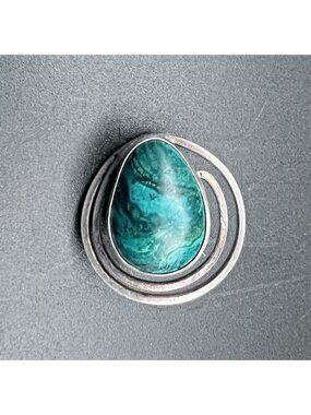 Vintage Sterling Silver King Solomon Stone Brooch Pendant Modernist Israel